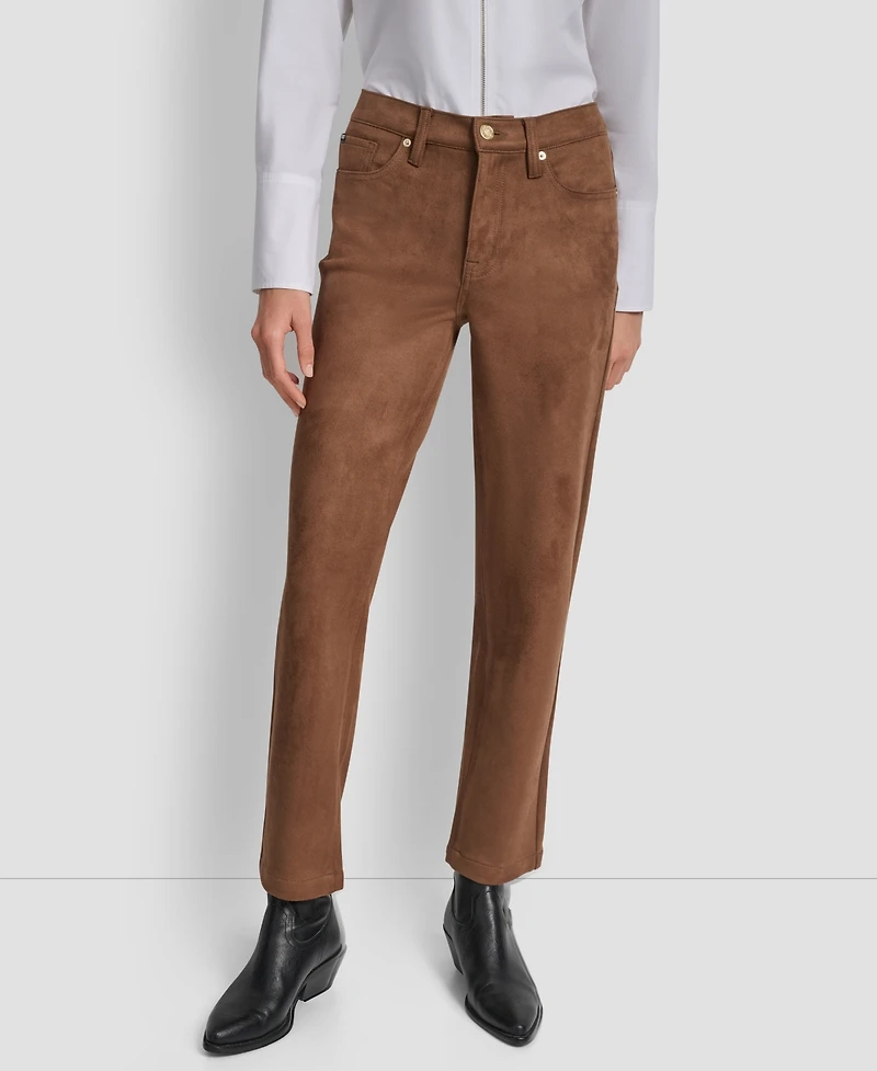 Dkny Jeans Women's Mid Rise Straight Suede Pants