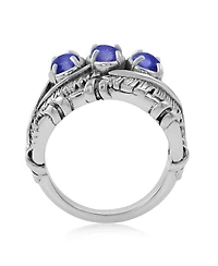 American West Jewelry Sterling Silver Lapis Three Stone Feather Ring, Sizes 5 to 11