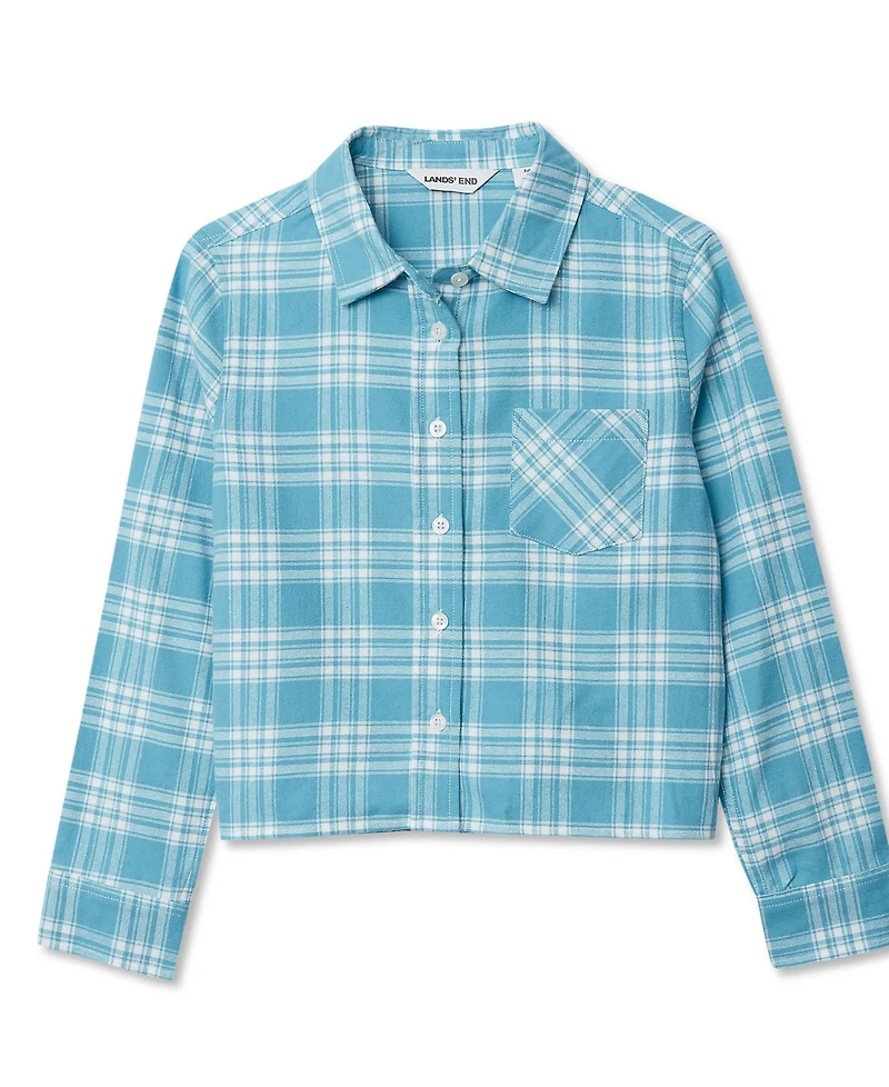 Lands' End Girls Long Sleeve Cropped Flannel Shirt