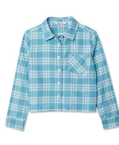 Lands' End Girls Long Sleeve Cropped Flannel Shirt