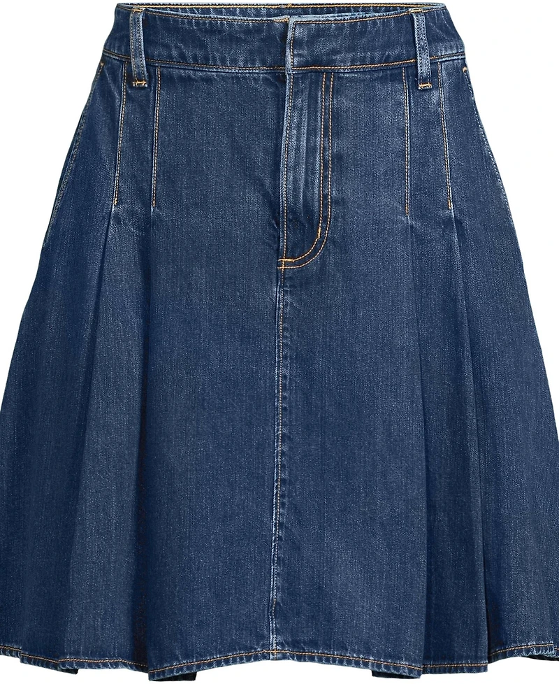 Lands' End Women's Lightweight Denim Mid Rise Pleated Above the Knee Skirt