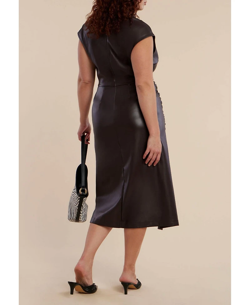 Eloquii Women's Funnel Neck Faux Leather Midi Dress