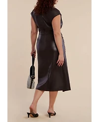 Eloquii Women's Funnel Neck Faux Leather Midi Dress