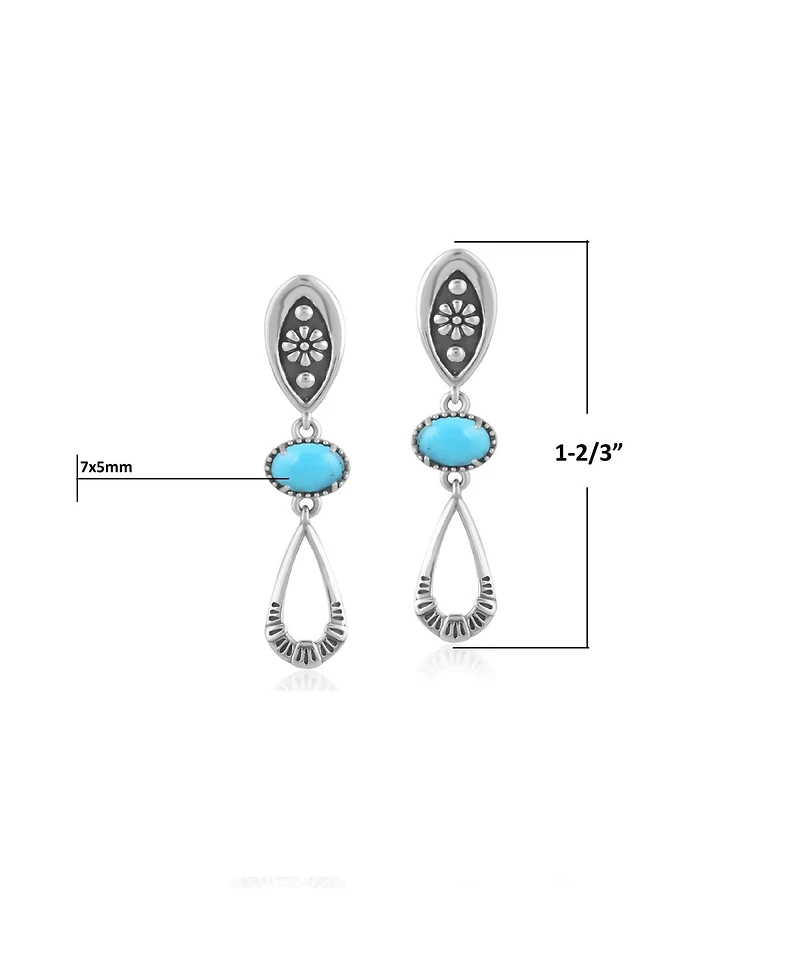 American West Jewelry Sterling Silver Sleeping Beauty Turquoise Teardrop Double Loop Gemstone Earrings