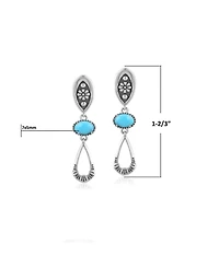 American West Jewelry Sterling Silver Sleeping Beauty Turquoise Teardrop Double Loop Gemstone Earrings