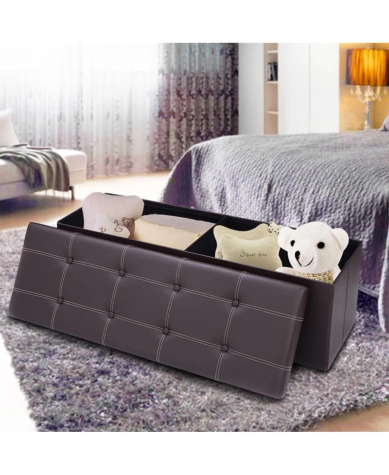 Costway 45''x15''x15'' Large Folding Storage Faux Leather Ottoman Pouffe Box Stool