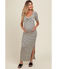 Pinkblush Ivory Black Striped Knit Short Sleeve Maternity Maxi Dress