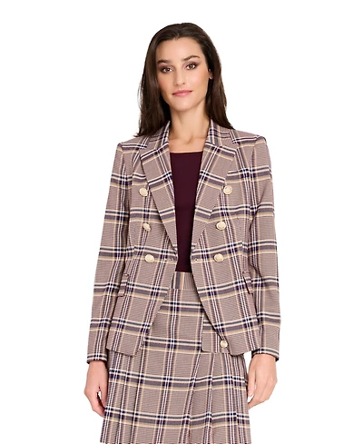 Tahari Asl Women's Plaid Double Breasted Blazer, Regular And Petite