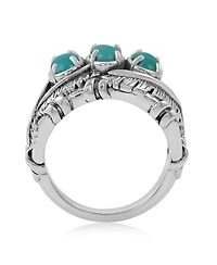 American West Jewelry Sterling Silver Green Turquoise Three Stone Feather Ring, Sizes 5 to 11