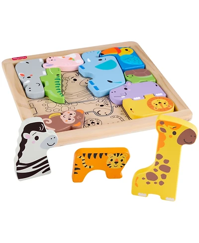 Fisher Price Wooden Animal Puzzle, Shape-Sorting Activity, 13 Wood Pieces