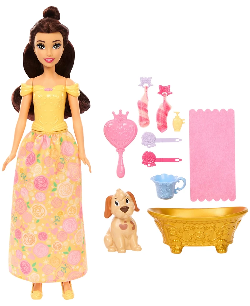 Disney Princess Bathe and Brush Belle Fashion Doll and Dog Figure