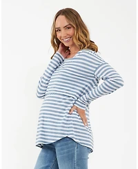 Ripe Maternity Maternity Lionel Long Sleeve Nursing Tee in Petrol and White - Stylish and Comfortable Wear