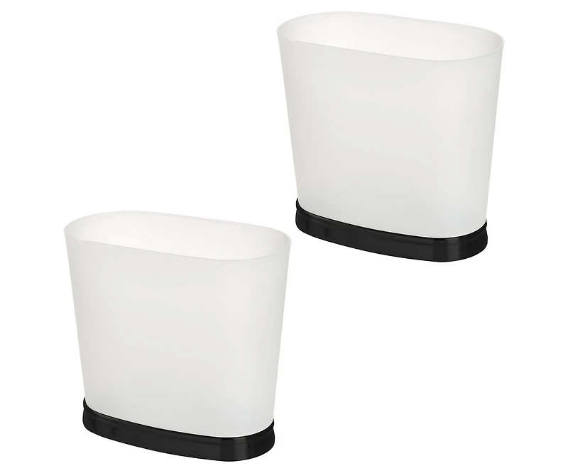 iDesign Small Oval Bathroom Trash Can, Set of 2, Frost/Matte Black