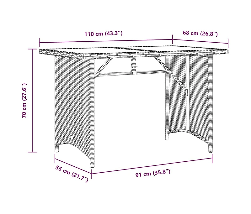 Garden Table Beige Pe rattan, powder-coated steel, tempered glass