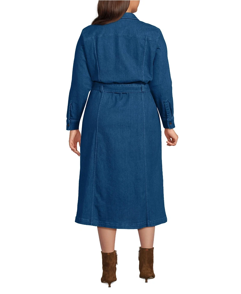 Lands' End Plus Soft Denim Midi Shirt Dress