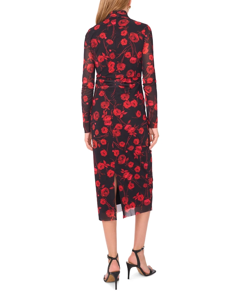 1.state Women's Long Sleeve Mock Neck Mesh Midi Dress