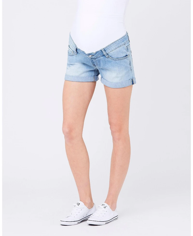 Ripe Maternity Maternity Light Wash Denim Shorts with Over Tummy Waistband