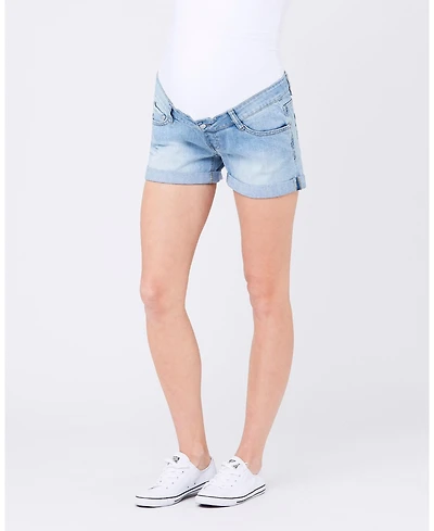 Ripe Maternity Maternity Light Wash Denim Shorts with Over Tummy Waistband