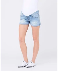 Ripe Maternity Maternity Light Wash Denim Shorts with Over Tummy Waistband
