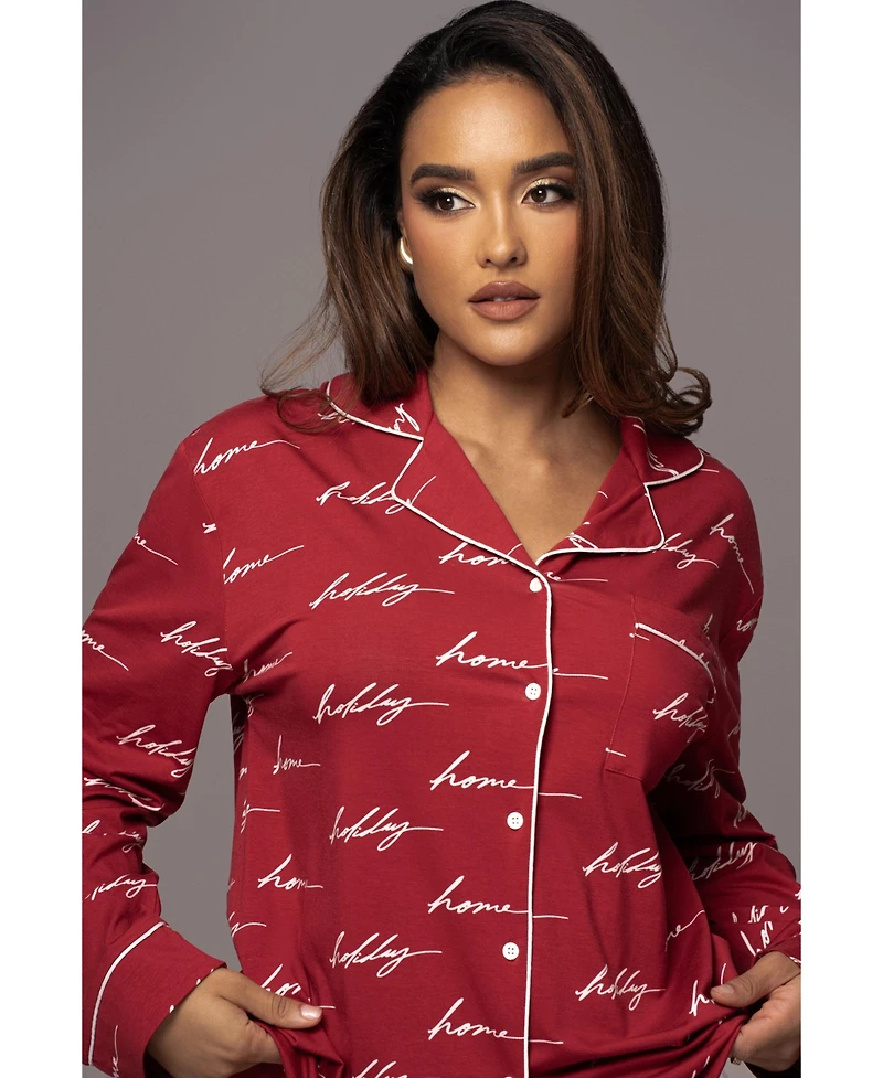 Jluxlabel Red Home For The Holidays Adult Pajama Set