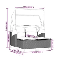vidaXL Patio Sofa 2-Seater with Canopy and Stools Beige Poly Rattan