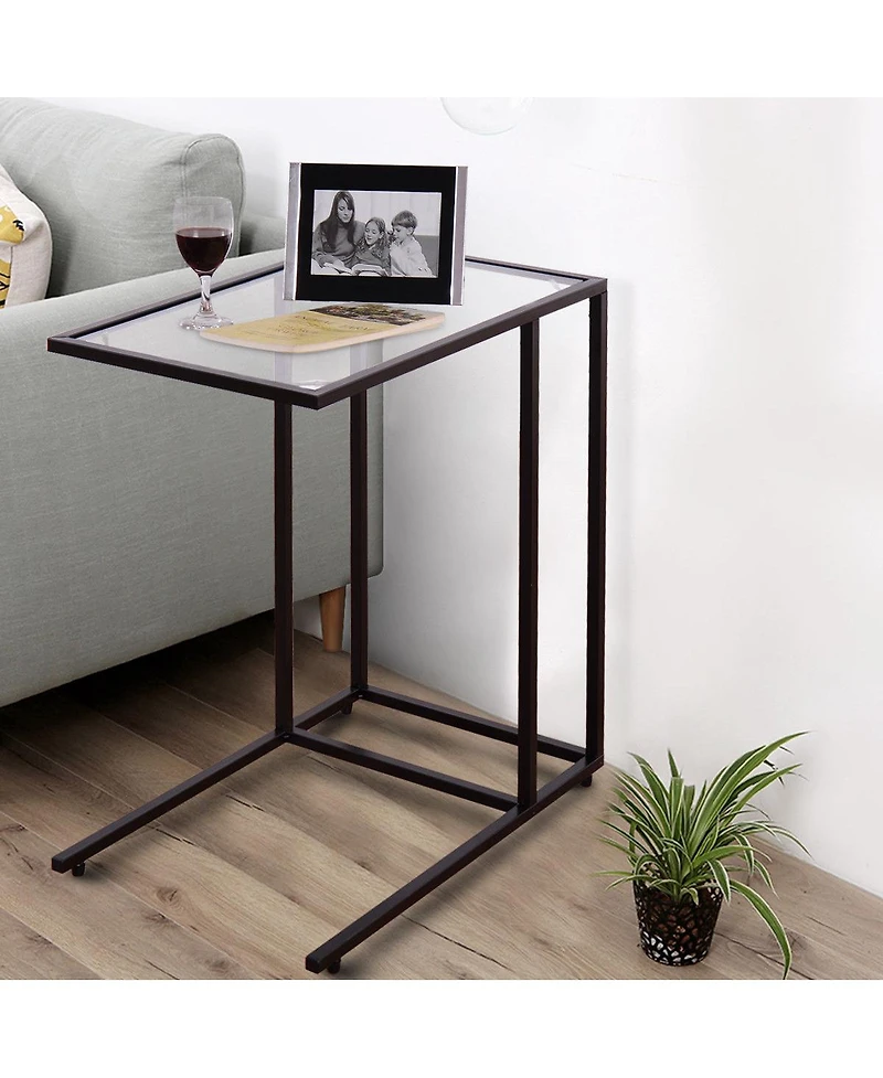 CostwayCoffee Tray Side Sofa End Table Ottoman Couch Stand Tv Lap Snack W/Glass Top