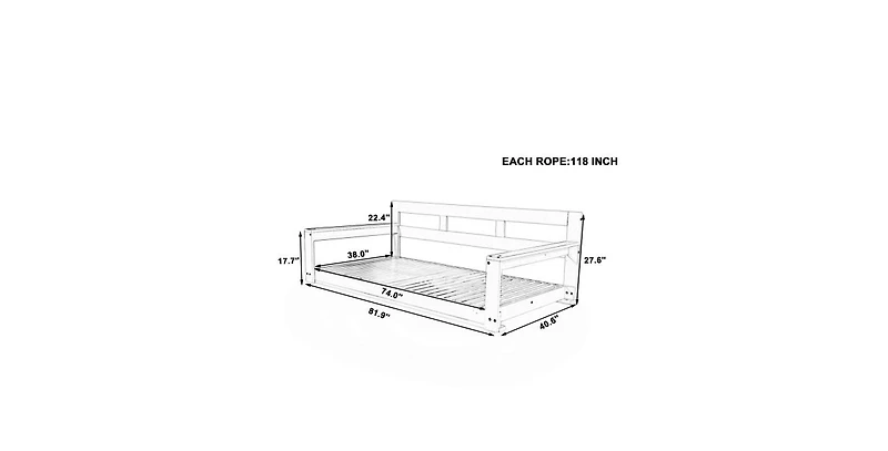 Flynama Topmax Acacia Wood Twin Size Porch Swing Daybed with Hanging Ropes