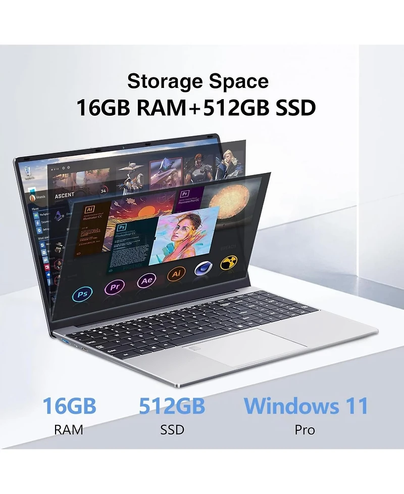 Gaming Laptop, 15.6 Inch Laptop Computer, Laptops 16GB Ram 512GB Ssd, 12th Gen N95 Processor (Up to 3.4GHz), Supports 180 Angle Opening Backlit Keyboa
