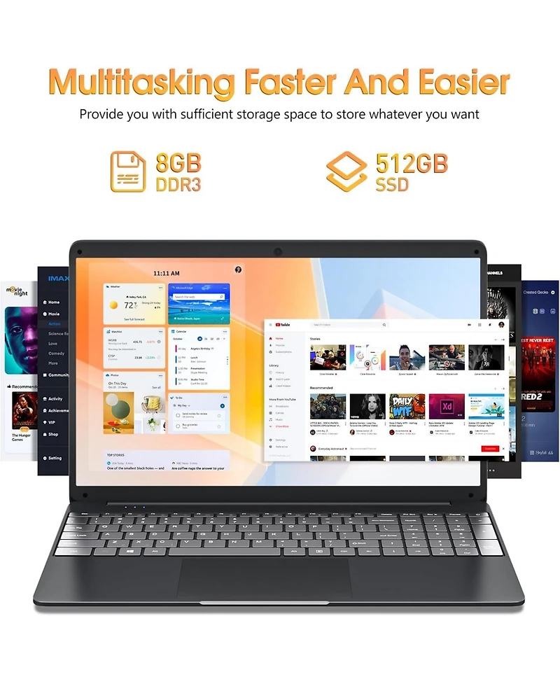 Kuu Laptops Windows 11, 15.6 Inch Laptop Computer 8GB DDR3 512GB Ssd with I3 Processor, Webcam, Hdmi, Usb3.0, 7000mAh Battery, BT4.2, USB 3.2 3, WiFi,