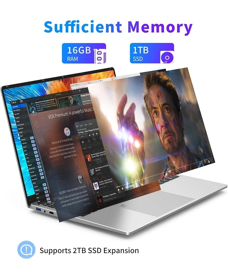 Kuu 16 Inch Laptop Computer, Gaming Laptop, 16GB Ram 1TB Ssd, N100 Processor, Fhd 1920 1200, 180° Open, Backlit Keyboard, Windows 11 Pro, Fingerp