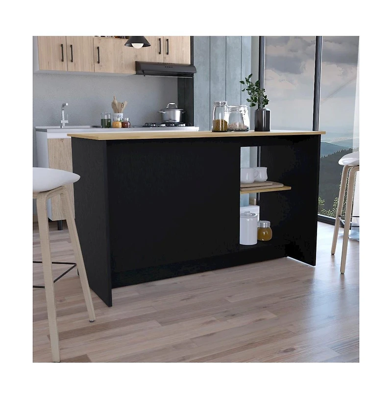 Tuhome Juniper Kitchen Island Black / Macadamia Mdf