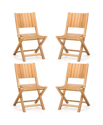 Costway 4 Pcs Folding Patio Chairs with Inclined Backrest Teak Wood Outdoor Dining Chairs