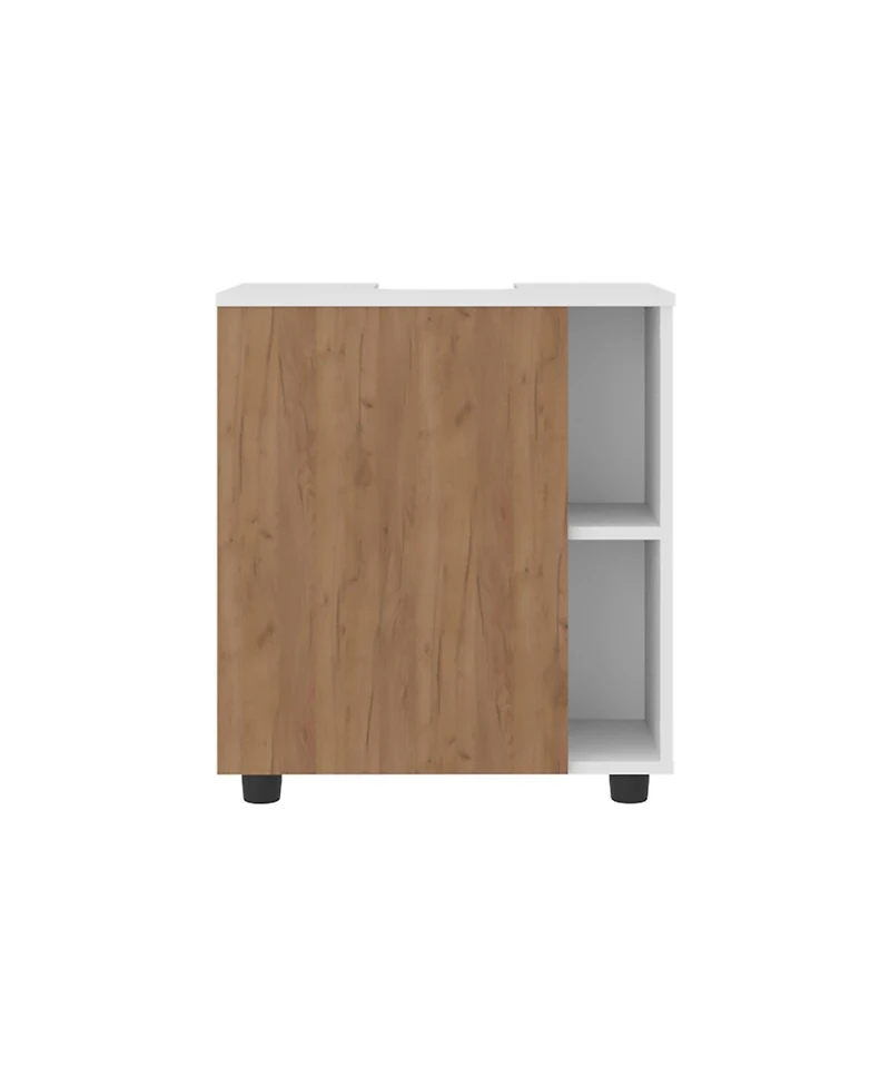 Parade Under Pedestal Sink Cabinet, 1 Door, 5 Open Compartments, Melamine Finish, White and Natural Oak