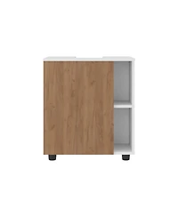 Parade Under Pedestal Sink Cabinet, 1 Door, 5 Open Compartments, Melamine Finish, White and Natural Oak