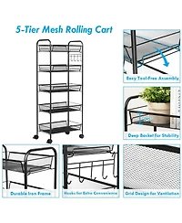 Costway 5 Tier Storage Rack Trolley Cart Home Kitchen Organizer Utility Baskets