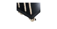 63 Inch Acacia Wood Porch Swing with Cushion and Hemp Ropes