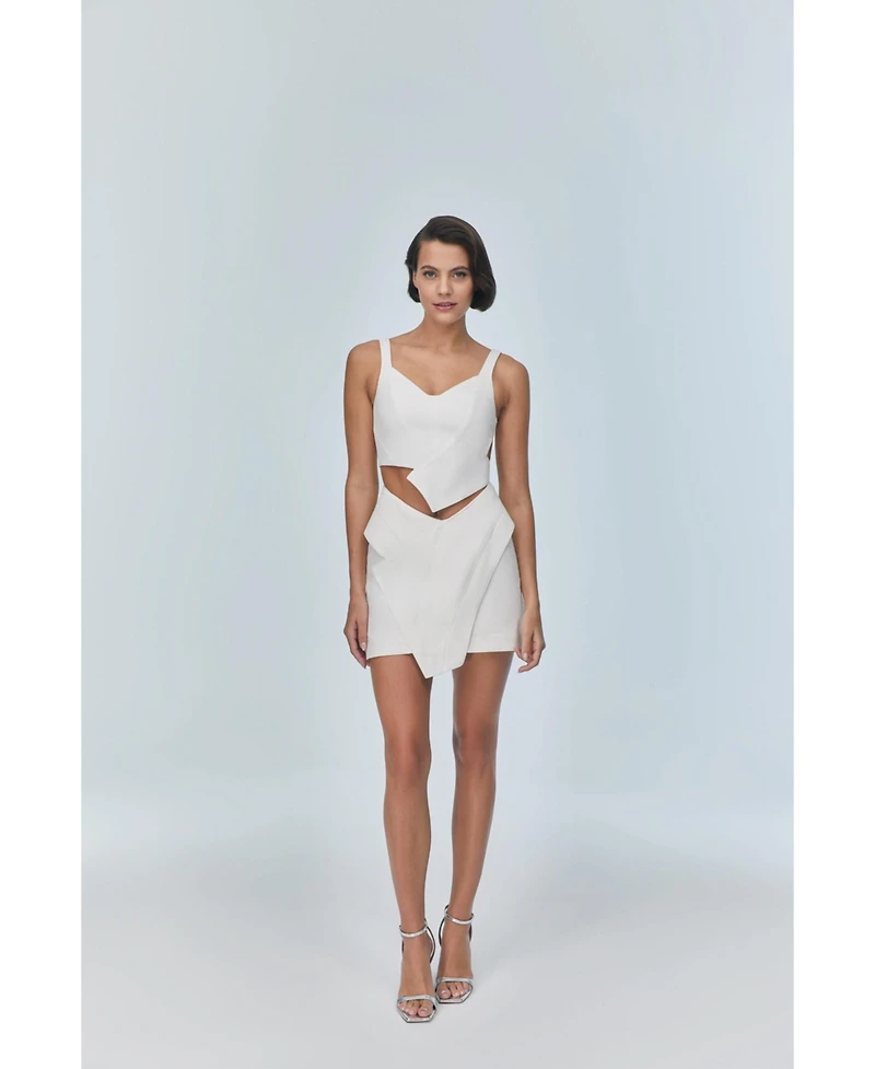 Jendue Us Women's Ron 3D Denim Mini Skirt - Unique White Asymmetrical