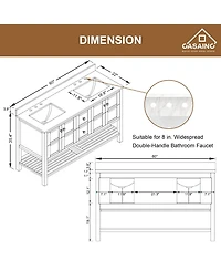 Casainc 60-Inch Solid Wood Bathroom Vanity with Matching Top and Ceramic Basin