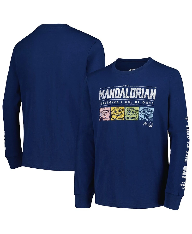 Mad Engine Big Boys and Girls the Mandalorian Baby Yoda Retro Pop Long Sleeve T-Shirt