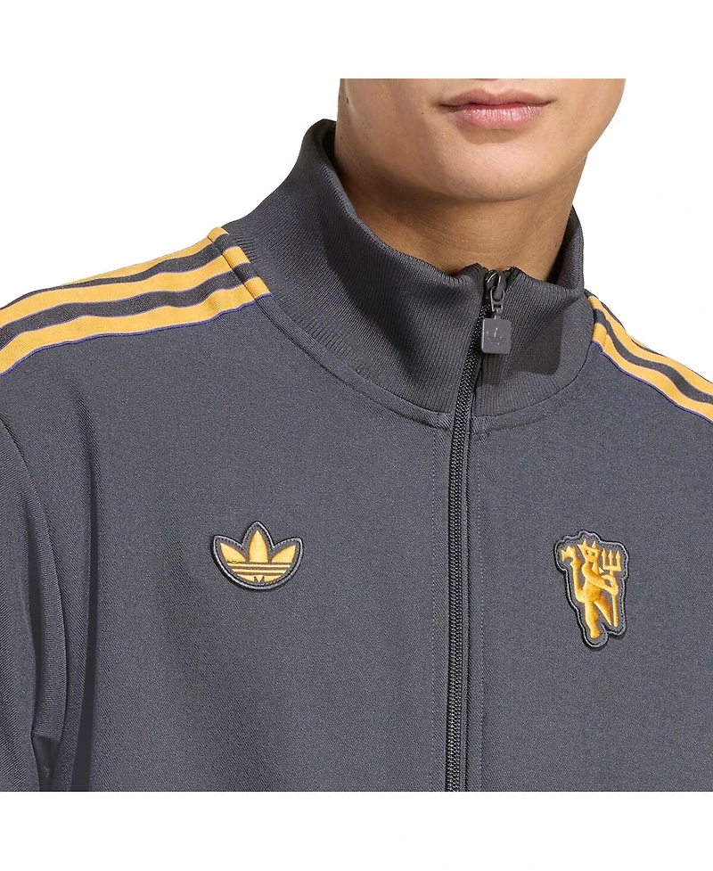 Adidas Men's Gray Manchester United Terrace Icons Full-Zip Track Jacket