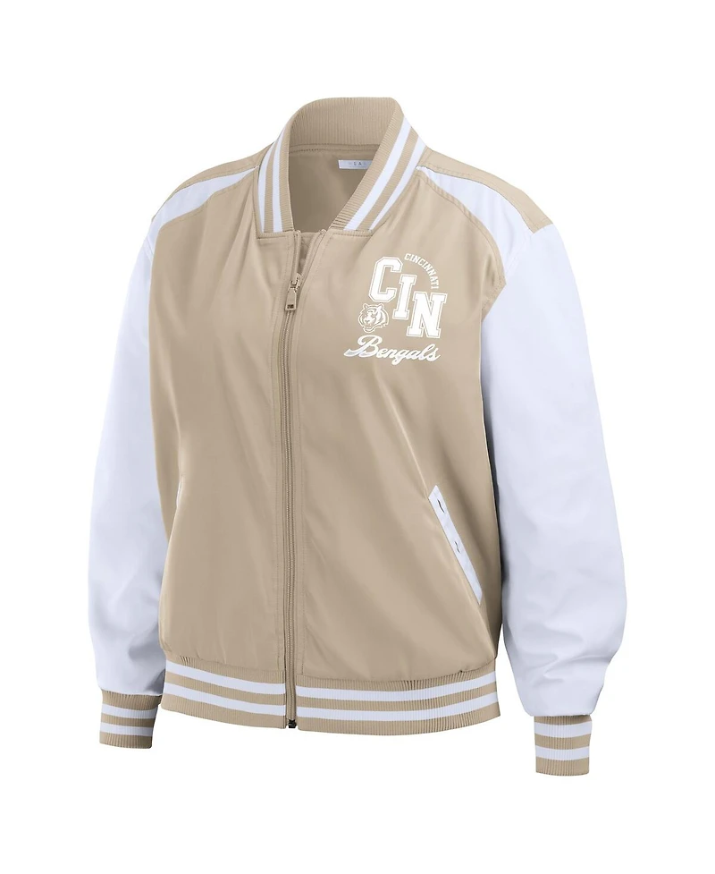 Wear by Erin Andrews Women's Tan Cincinnati Bengals Tonal Full-Zip Bomber Jacket
