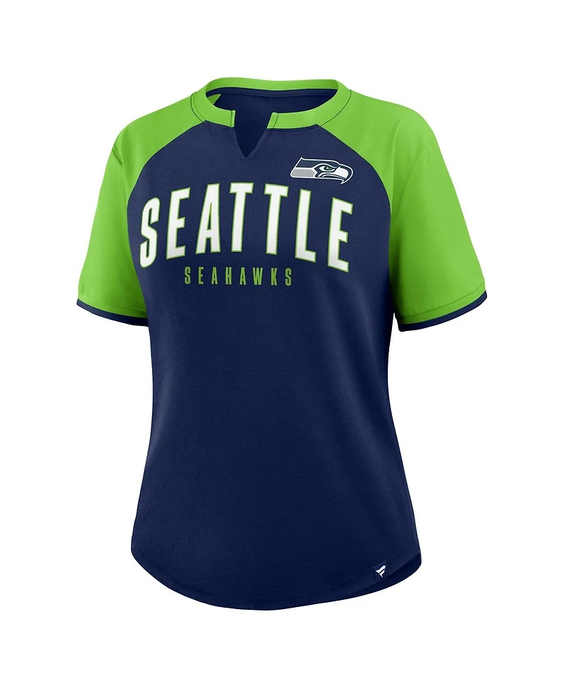 Fanatics Women's College Navy/Neon Green Seattle Seahawks Height Advantage T-Shirt