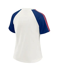 Wear by Erin Andrews Women's White New York Giants Sleeve Stripe Distressed Raglan T-Shirt