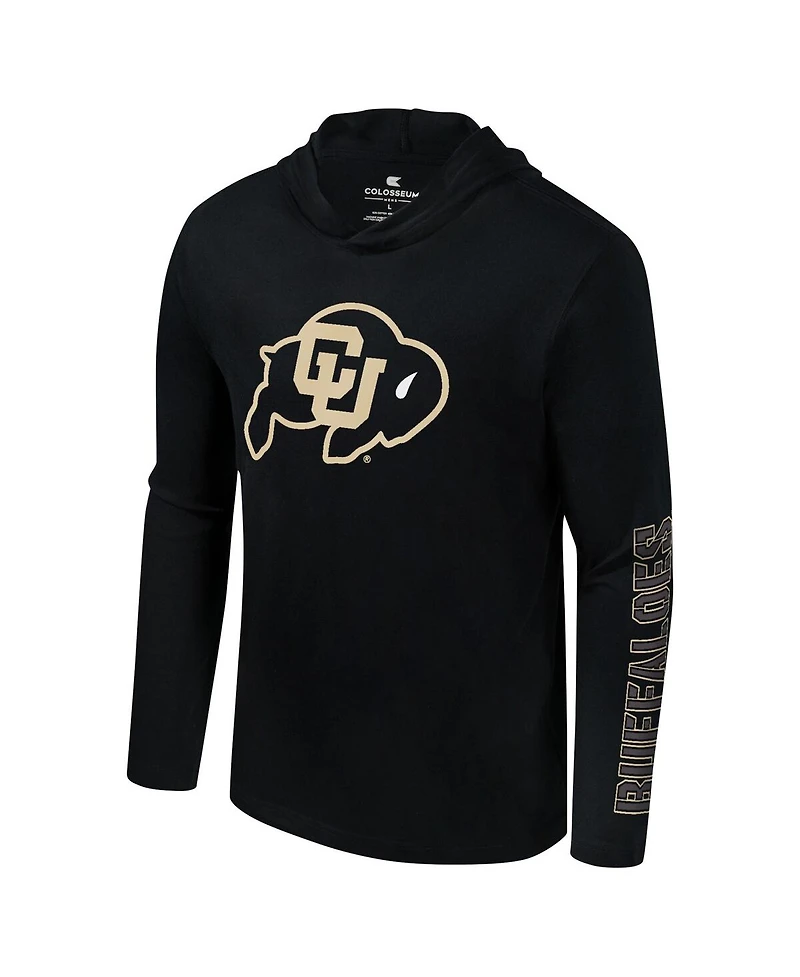 Colosseum Men's Black Colorado Buffaloes Color Pop Active Blend 2-Hit Long Sleeve Hooded T-Shirt