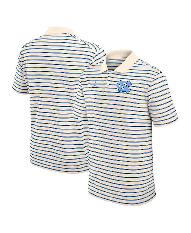 Jordan Men's Tan/Carolina Blue North Carolina Tar Heels Striped Primary Logo Performance Polo Shirt