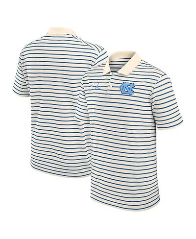 Jordan Men's Tan/Carolina Blue North Carolina Tar Heels Striped Primary Logo Performance Polo Shirt