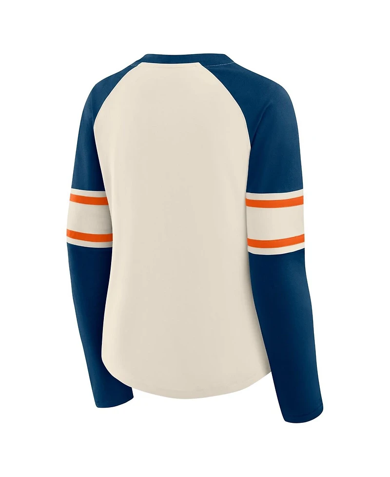 Fanatics Women's Cream/Navy Chicago Bears Hometown Gridiron Hero Raglan Lace-Up V-Neck Long Sleeve T-Shirt