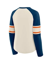Fanatics Women's Cream/Navy Chicago Bears Hometown Gridiron Hero Raglan Lace-Up V-Neck Long Sleeve T-Shirt