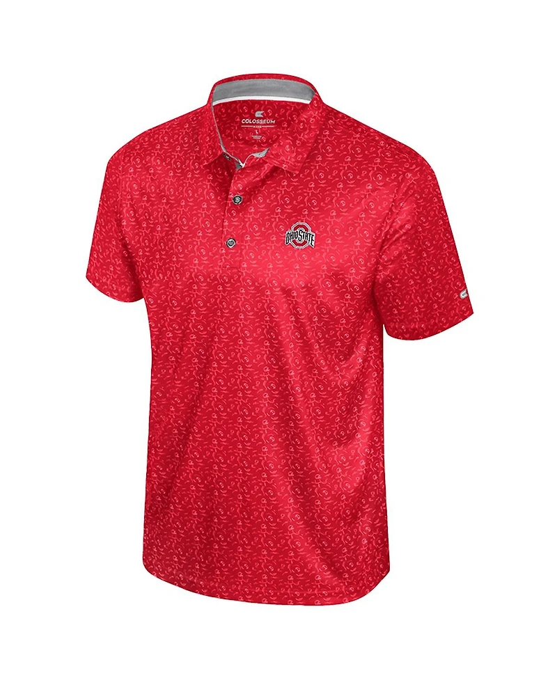 Colosseum Men's Scarlet Ohio State Buckeyes Football Print Polo Shirt
