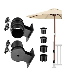 LAGarden Deck Umbrella Mount Holder Bracket Height Flexible for Patio Railing Balcony Courtyard Poolside Mobile Cart Black Flat